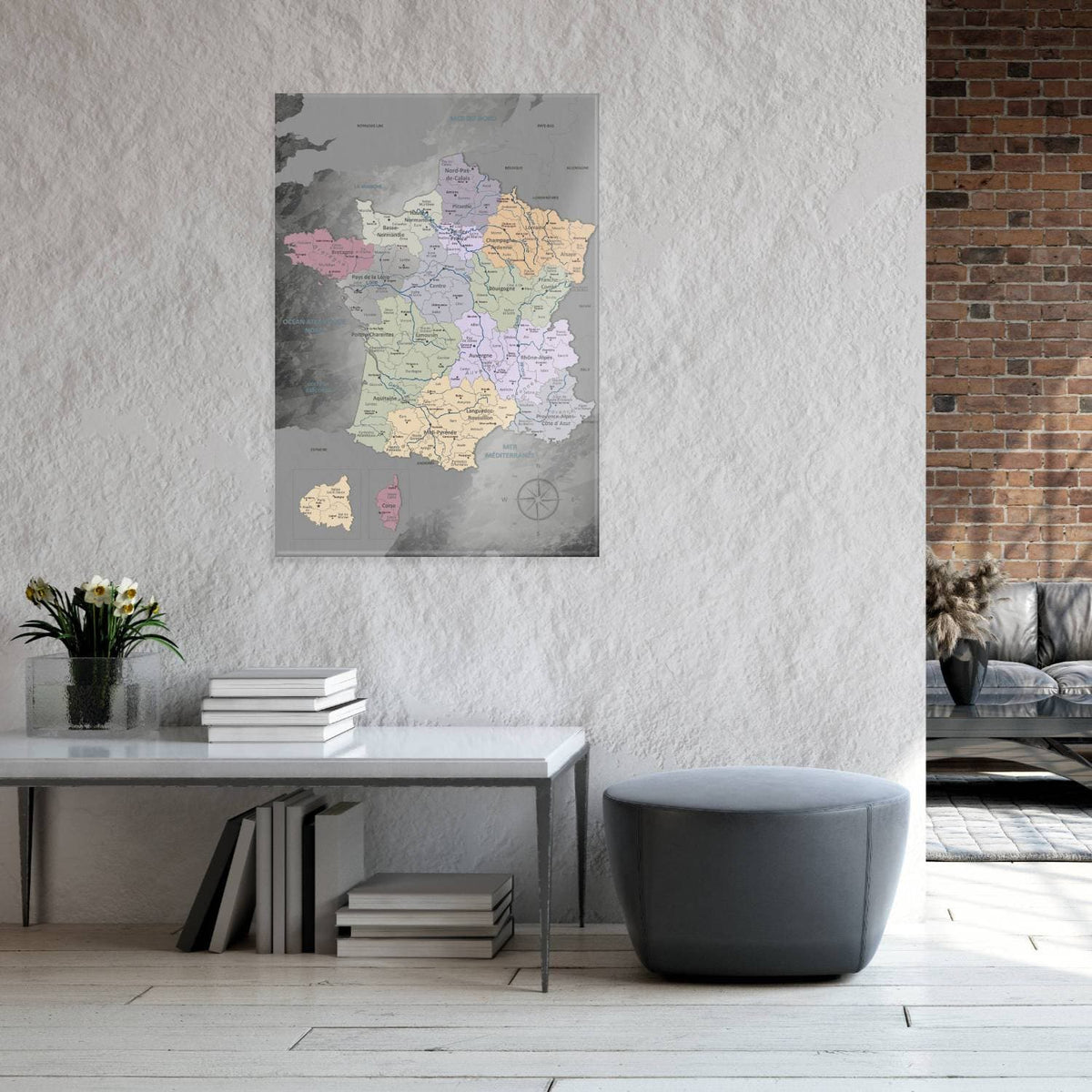 Magnetisches Glasbild - Frankreichkarte Edelgrau